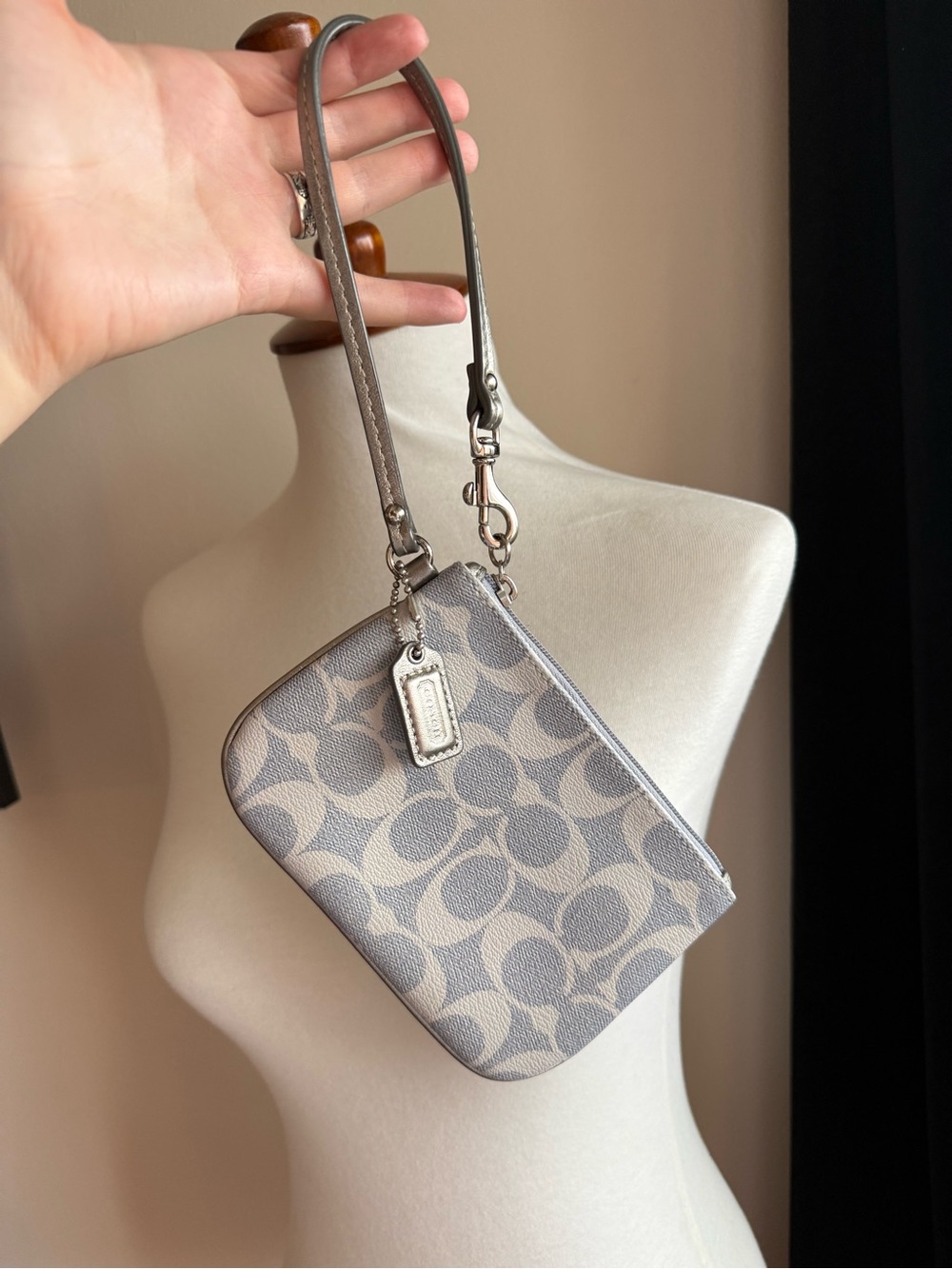 Coach Mini Wristlet in Light Gray Signature Canvas